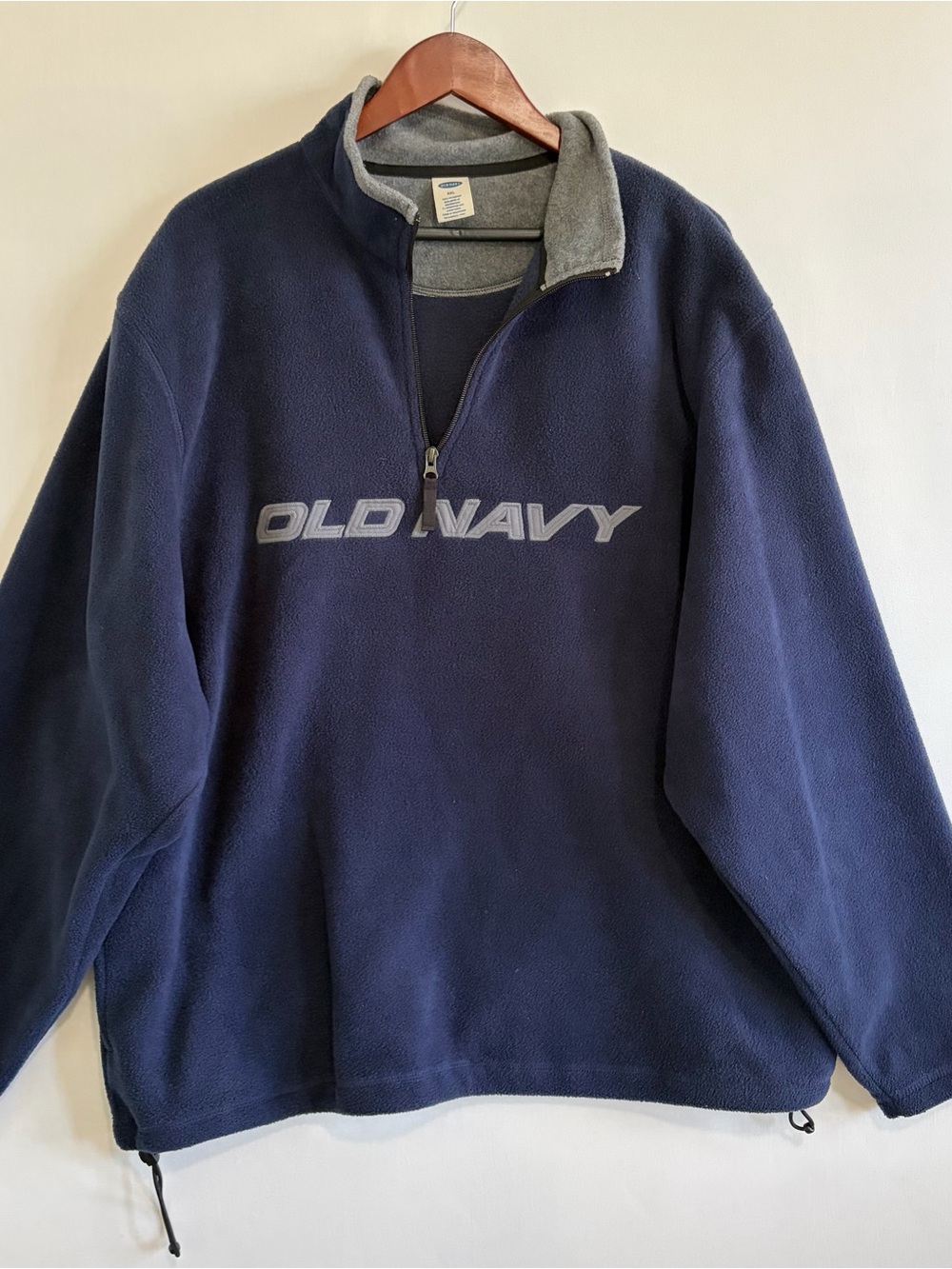 Vintage Y2k Old Navy 1/4 Zip Pullover Fleece Mens XXL Gray Navy Logo